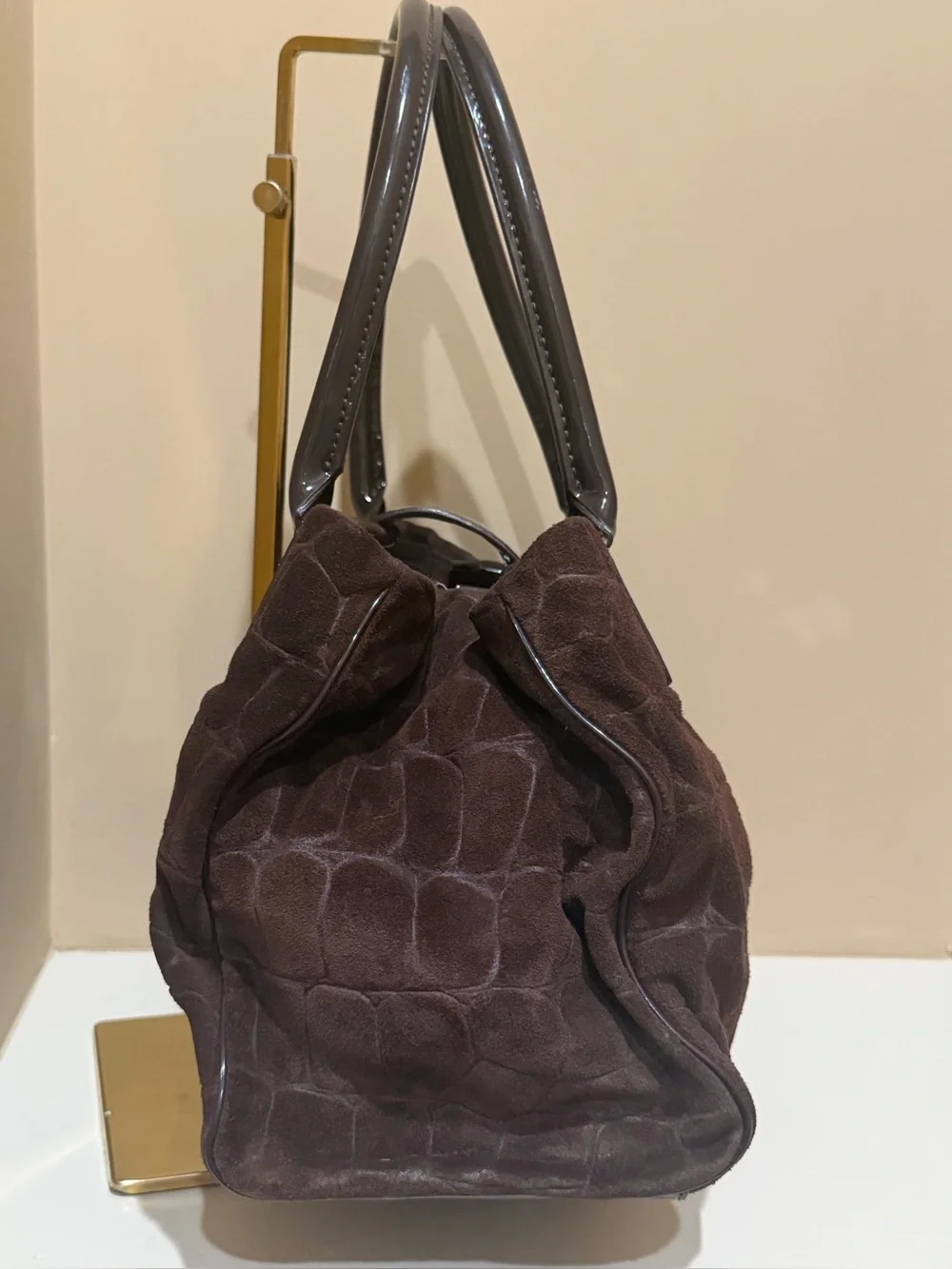 Kate Spade New York Croc 🐊 Embossed Suede Patent leather satchel bag